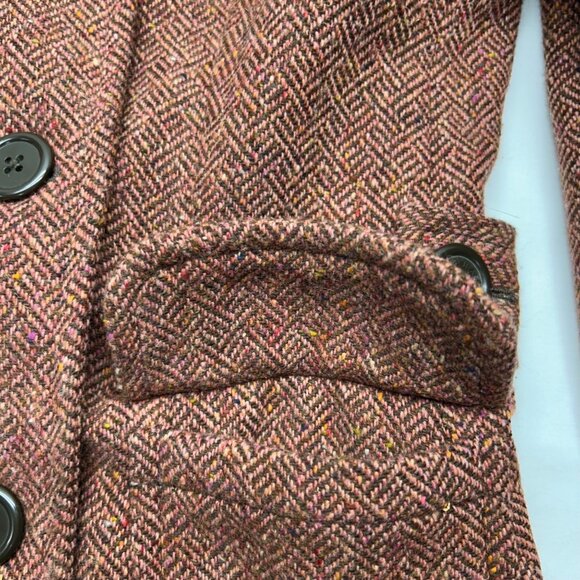 Vintage Wool Blend Coat By GAP Brown Herringbone Tweed Size 8 Pockets Martingale - Picture 12 of 16